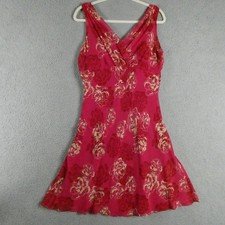 Ann Taylor Dress Womens 14 Pink Floral Silk V Neck Fit & Flare Sundress