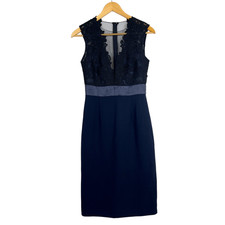 Theia Navy Lace Cocktail Dress 4 Illusion Back Sheath Formal Evening Party