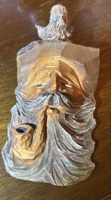 8  Hand Carved Folk Art Tree Bearded Man Face with Pipe