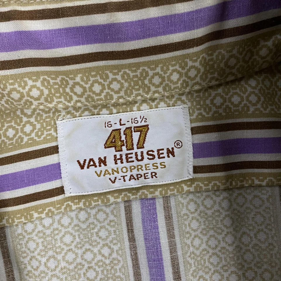 VTG Van Heusen Shirt Mens Large Dagger Collar Stripe Vanopress V Taper 70s Disco - Image 3 of 4