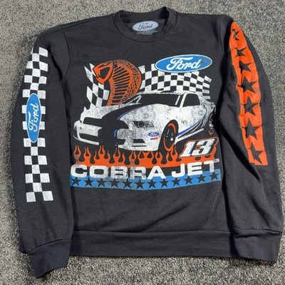 Ford Sweatshirt Mens Small Black Cobra Jet Mustang Graphic Fleece Pullover