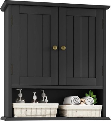 Stylish Wall-Mounted Bathroom Cabinet with 2 Doors & Open Shelf Storage