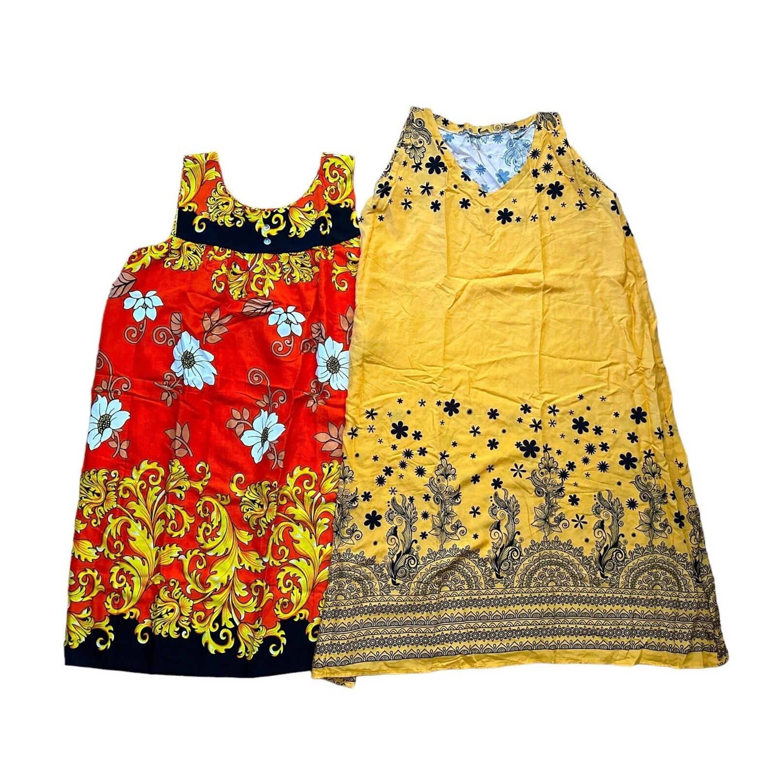 Tropical Hawaiian x2 Floral Yellow Orange Loungewear Large Sun Dress Womens