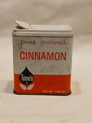 Tones Pure Ground Cinnamon Spice Tin White and Orange 1-3/8 Oz Empty
