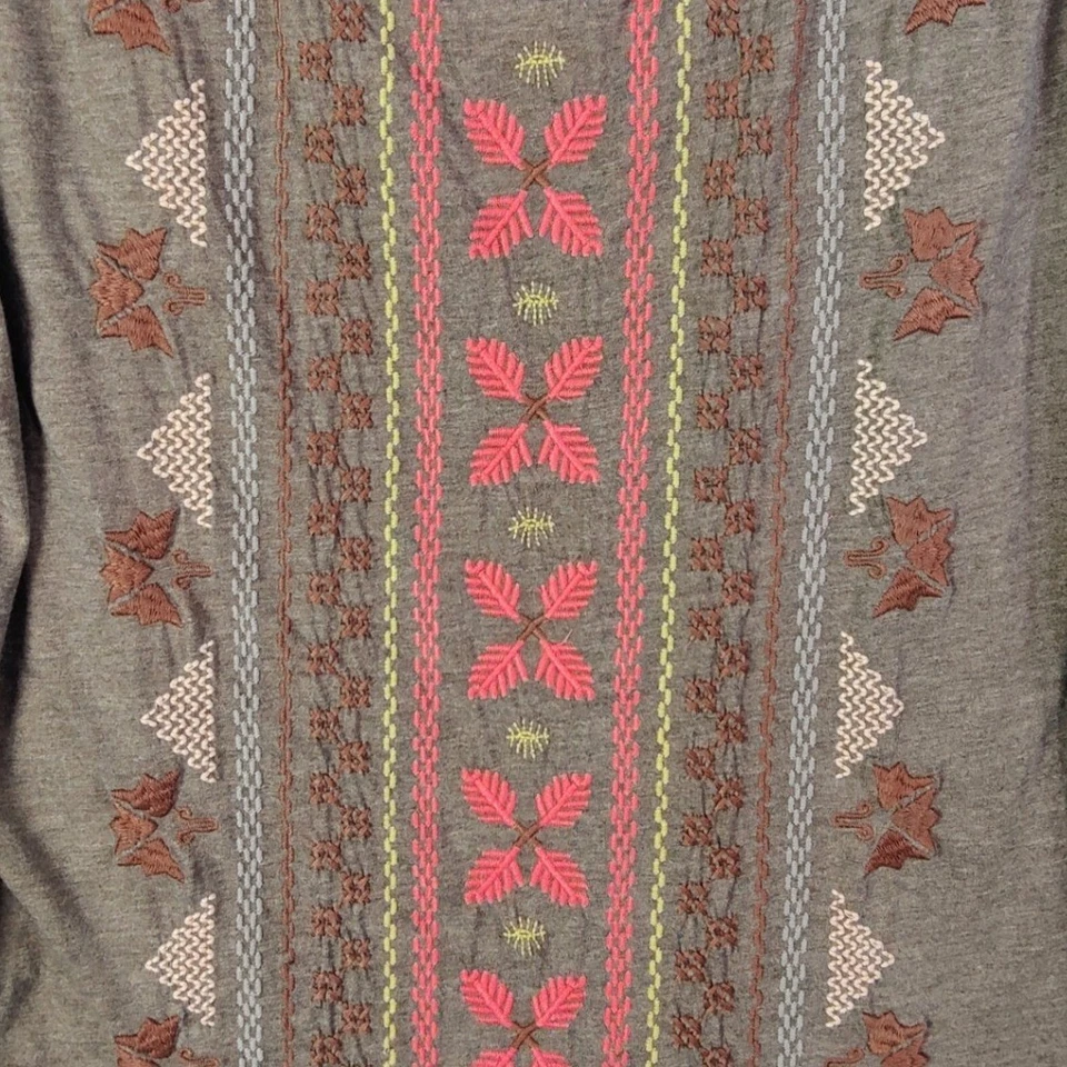 Johnny Was Embroidered Aztec Boho Southwestern Tunic Women 1X 3/4 Sleeve Brown - Image 2 of 4