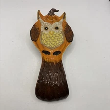 Stoneware Pumpkin Owl Spoon Rest Cracker Barrel Country Holiday Fall  Decor 