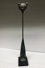 Long Neck Cat Sculpture Wood and Metal Shelf Decor Figure Modern Art Sitter 13”