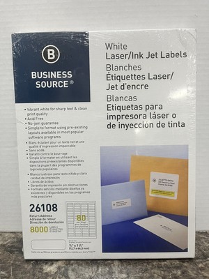 Business Source Mailing Labels Return Address Laser 1/2''x1-3/4'' 8000/PK WE 26108