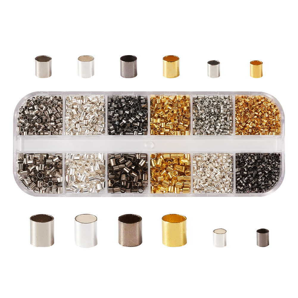 1Box Brass Tube Crimp Beads Cord Cover Tips Column