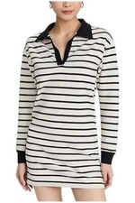 Monrow Women's Stripe Relaxed Polo Dress Natural Black