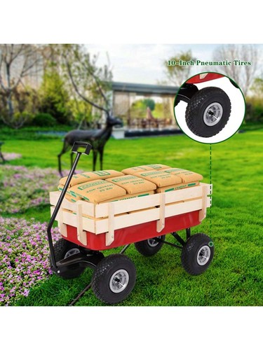 97x43x78cm Garden Iron Wood Four Wheel Garden Wagon