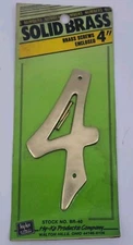 Hy-Ko Solid Brass 4" #4 House Mailbox Number With Brass Nails BR-40 New USA