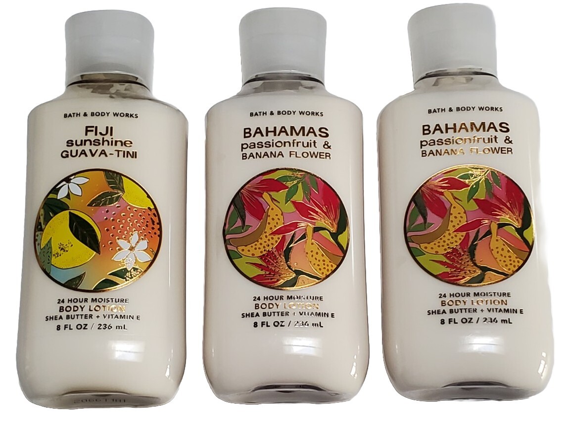 (3) Bath & Body Works Fiji Sunshine, Bahamas Passionfruit Body Lotions 8 oz NEW
