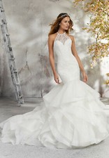 Brand New Mori Lee Laney Halter Neck Tulle and Organza Mermaid Gown Style 5687 