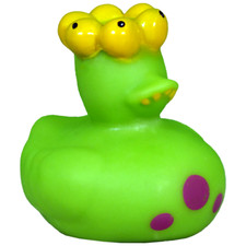 Villian Monster Rubber Duck Green 6 Eyed Radiated Classic Floating Bath Toy 2"