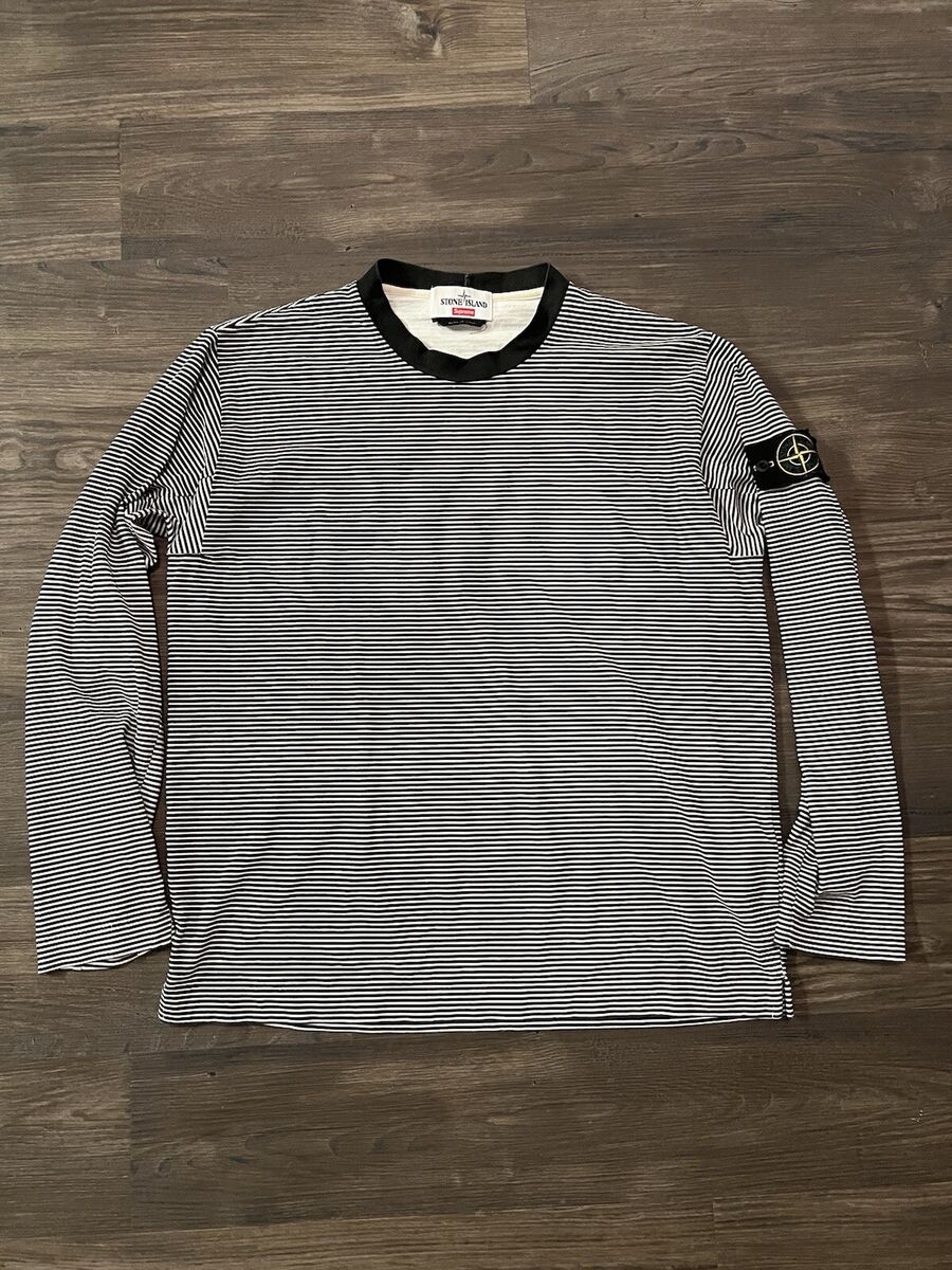 L) SUPREME X STONE ISLAND LONG SLEEVE STRIPED T-SHIRT BLACK L) SUPREME X STONE ISLAND LONG SLEEVE STRIPED T-SHIRT BLACK