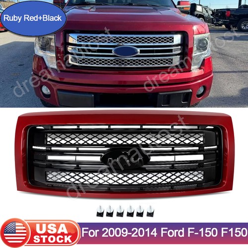 For 2009-2014 Ford F150 F-150 Front Grill Ruby Red+Black Platinum Style Grille