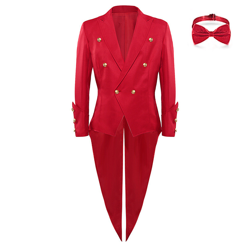 Disfraz Esmoquin Rojo Hombres Mujeres Medieval Navidad Navidad Retro Traje Abrigo Punk