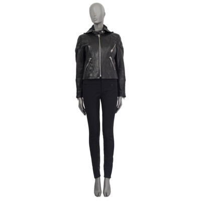 60580 auth ACNE STUDIO black leather HOODED BIKER Jacket 38 60580 auth ACNE STUDIO black leather HOODED BIKER Jacket 38