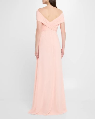 Badgley Mischka Collection Draped Off-Shoulder Gown BLUSH sz 4 - Picture 2 of 5