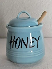 HAOTOP Porcelain Honey Jar with Lid and Honey Dipper 12oz (Turquoise)