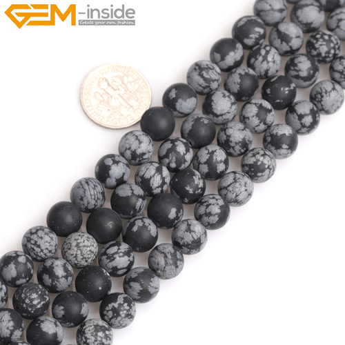Round Forested Natural Gemstone Snowflake Obsidian Loose Beads For Jewelry 15" - Picture 7 of 36