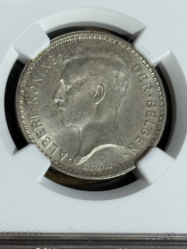 1934 Belgium 20F FLEMISH-COIN ALIGN. POS B ALBERT MS63 NGC