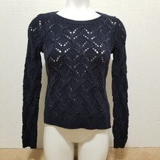 Ann Taylor LOFT sweater XS Diamond Pointelle open knit crochet pullover
