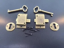 2 Curio Cabinet Front Door key and Lock Set in Antique Finish