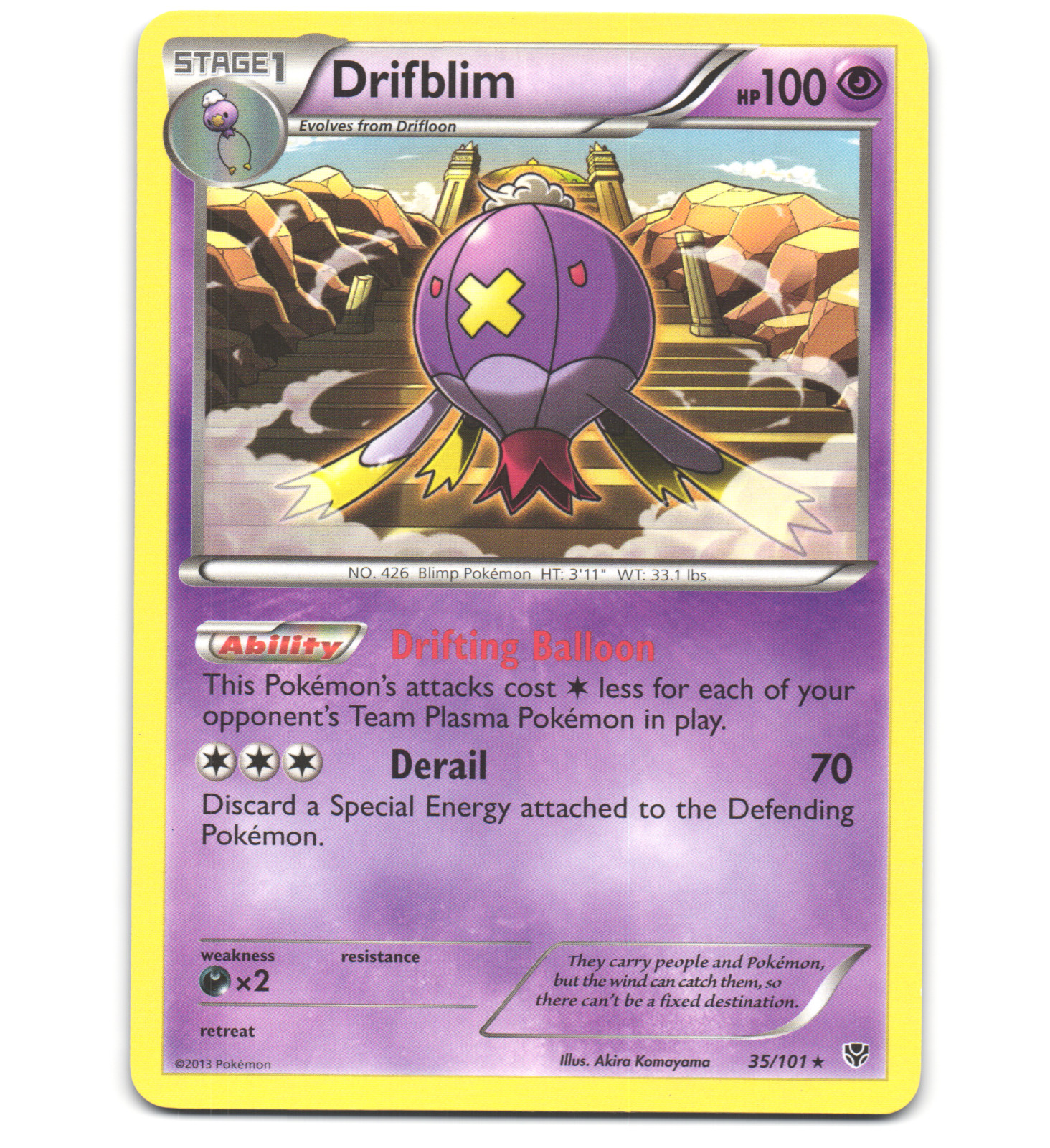 Pokemon 2013 Light Play Drifblim 35/101 Plasma Blast Rare Card