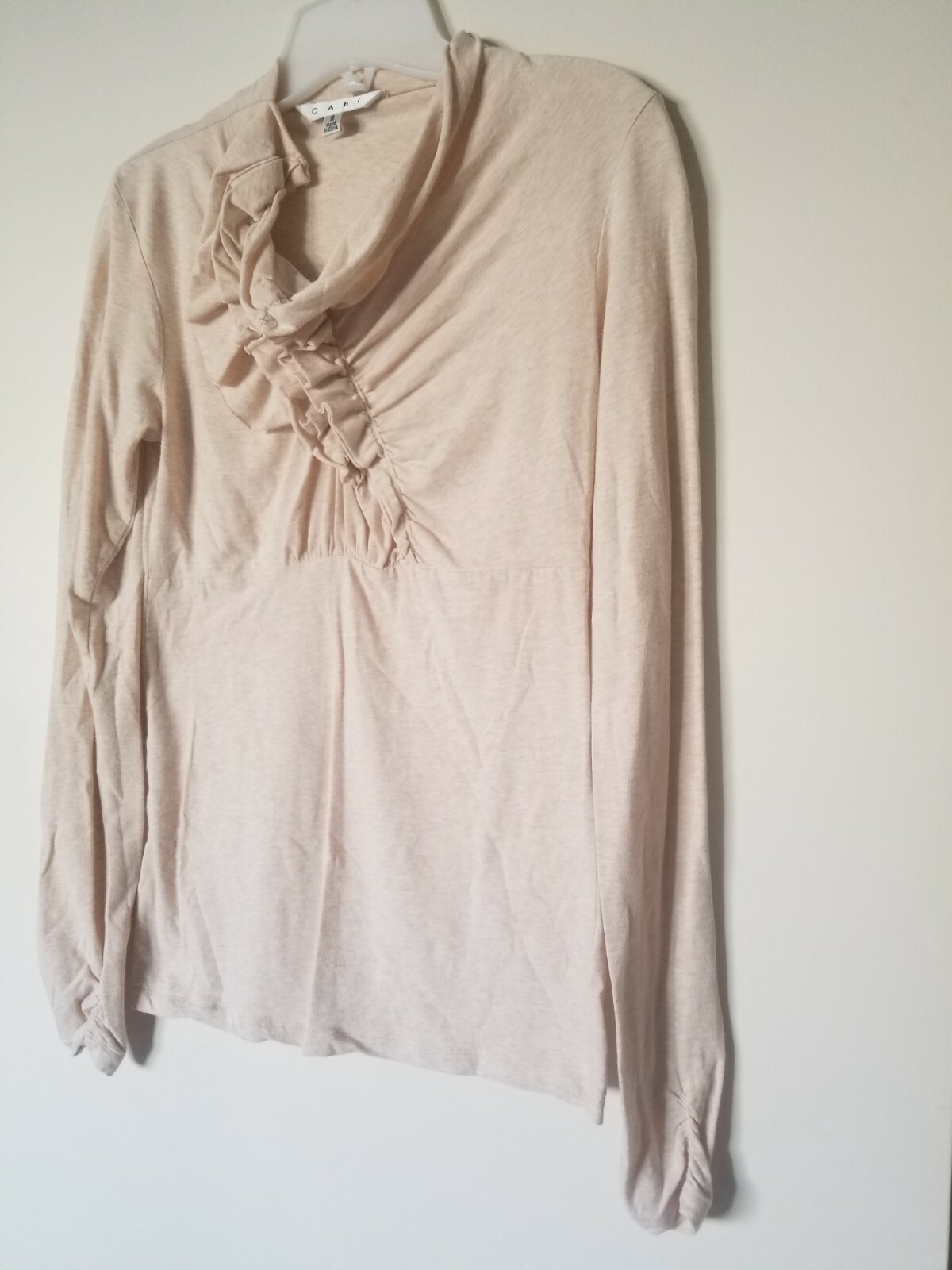 CAbi Basic Solid Tan Cream Long Sleeve Ruffle Nec… - image 4