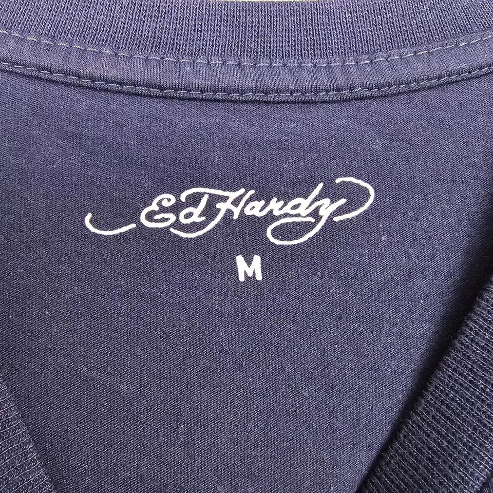 Ed Hardy Shirt Mens Medium Blue Beautiful Shoot Skull Floral Biker Tattoo NWT B Foto 3 de 4