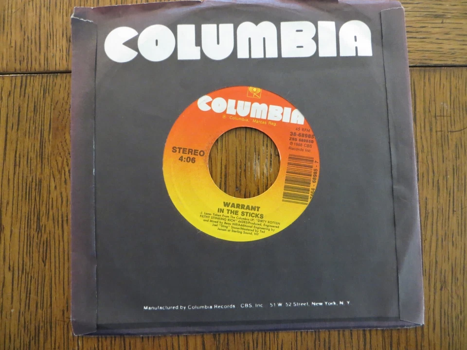 Warrant – Heaven / In The Sticks - 1989 - Columbia 38-68985 7" Single VG+ - Image 2 of 4