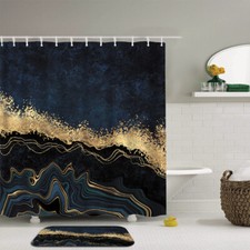 Bathroom Shower Curtain Waterproof 2pcs Sets Anti Slip Foot Mat with 12 Hooks