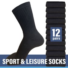 Mens Sport Socks 12Pairs Black Cotton Rich Sport Leisure Socks Cushion Sole 6-11