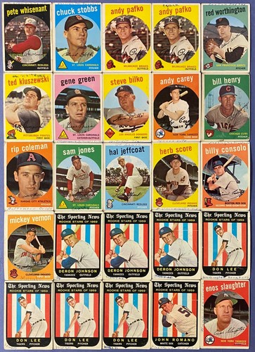 1959 Topps Baseball Card Lot—Ink/writing—68 different + duplicates—LOT of 78