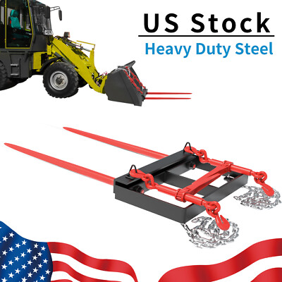 49'' Hay Bale Spear Bucket Front Skid Steer Loader Tractor Dual Tine 3000 LBS