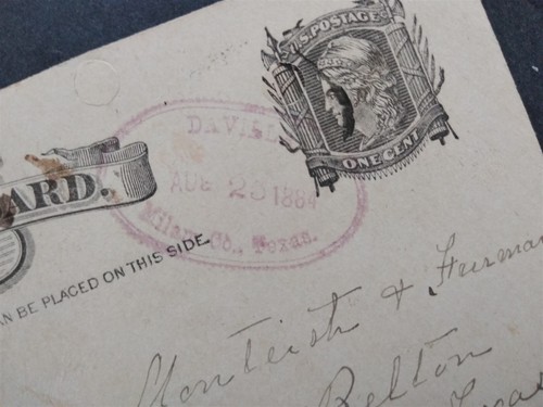 Texas: Davilla 1884 Postal Card, Sawtooth Violet Oval Milam County Cancel - Picture 2 of 3