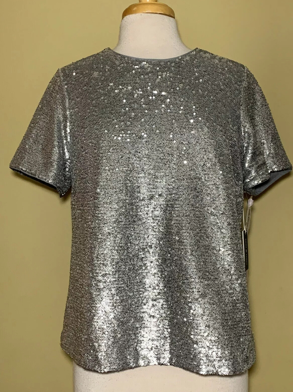 FILA Top Court & Rowe Belle Noel paillettes manica corta argento nuovi con etichette fantasia festa taglia L