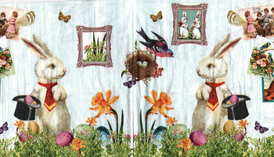 4 lose Lunch Servietten Napkins Magic Easter Hase VintAGE