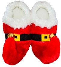 Santa Elf Slippers Christmas Red House Shoes Plush Jingle Bells M 7/8 Dan Dee