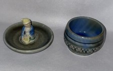 Irish Wade Leprechaun Crock of Gold on a Greeny/Blue Pin & Open Salt Shamrock