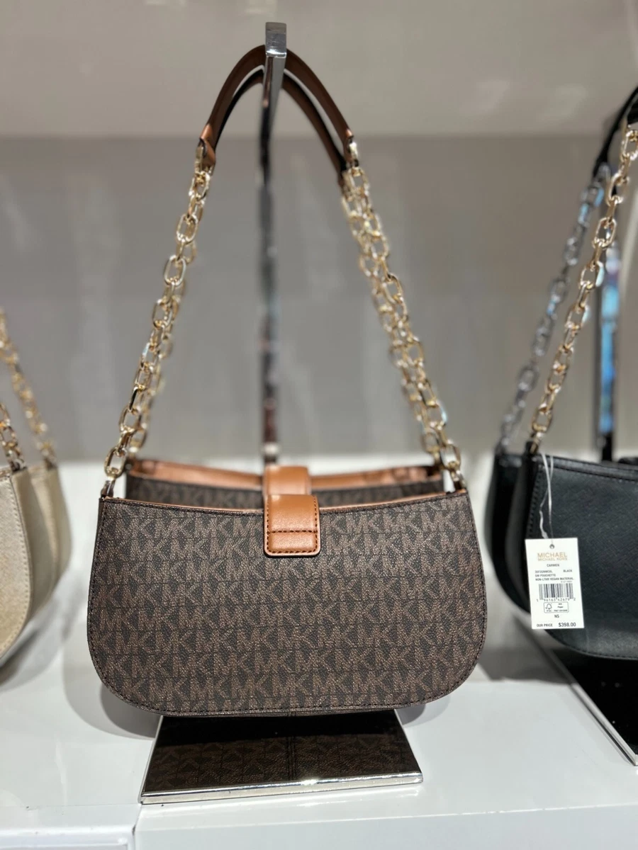 Michael Kors Carmen Small Logo Shoulder Pouchette Bag in Brown eBay