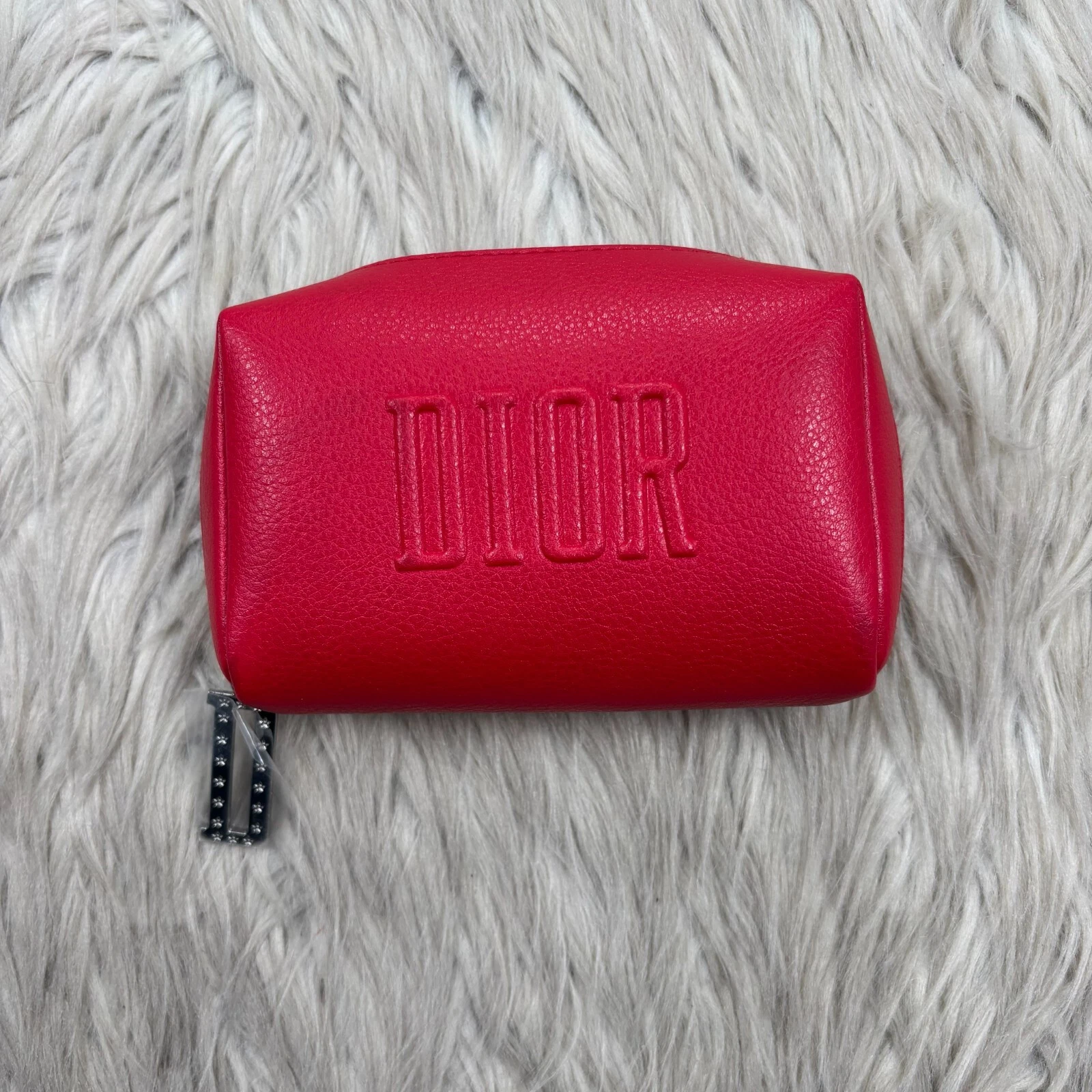 Mini sac à main cosmétique rouge Dior Beauty fermeture éclair en simili cuir neuf sans étiquette