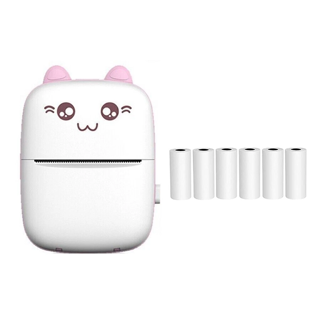 Portable Mini Bluetooth Thermal Printer with 6 Photo Rolls Wireless Pocket-Sized