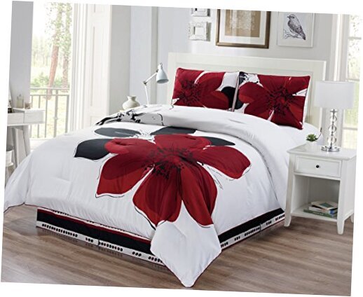 4-Piece Fine Printed Comforter Set Reversible Soft Down Alternative Bedding
