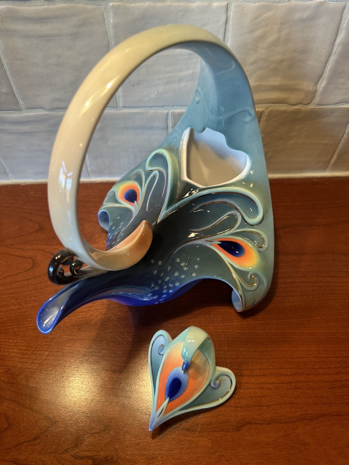 Vtg Franz Porcelain Peacock Splendor Peacock Teapot Kathy Ireland Home