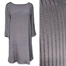 Alice + Olivia Silk Beaded Striped Gray Silver Shift NYE Dress size Medium