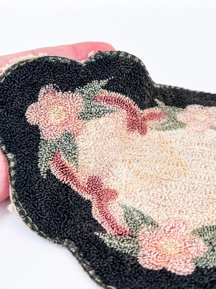 Vintage Hand Hooked Silk Floral Uniquely Shaped Rug Dollhouse Mini Scale 1:12 - Image 2 of 4