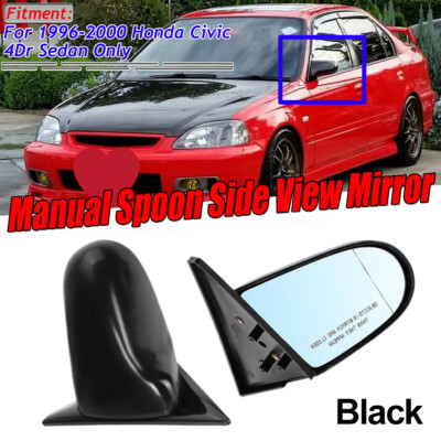 Kool Vue Manual Side Mirrors For Honda Civic 1996-2000 - Textured Black Pair